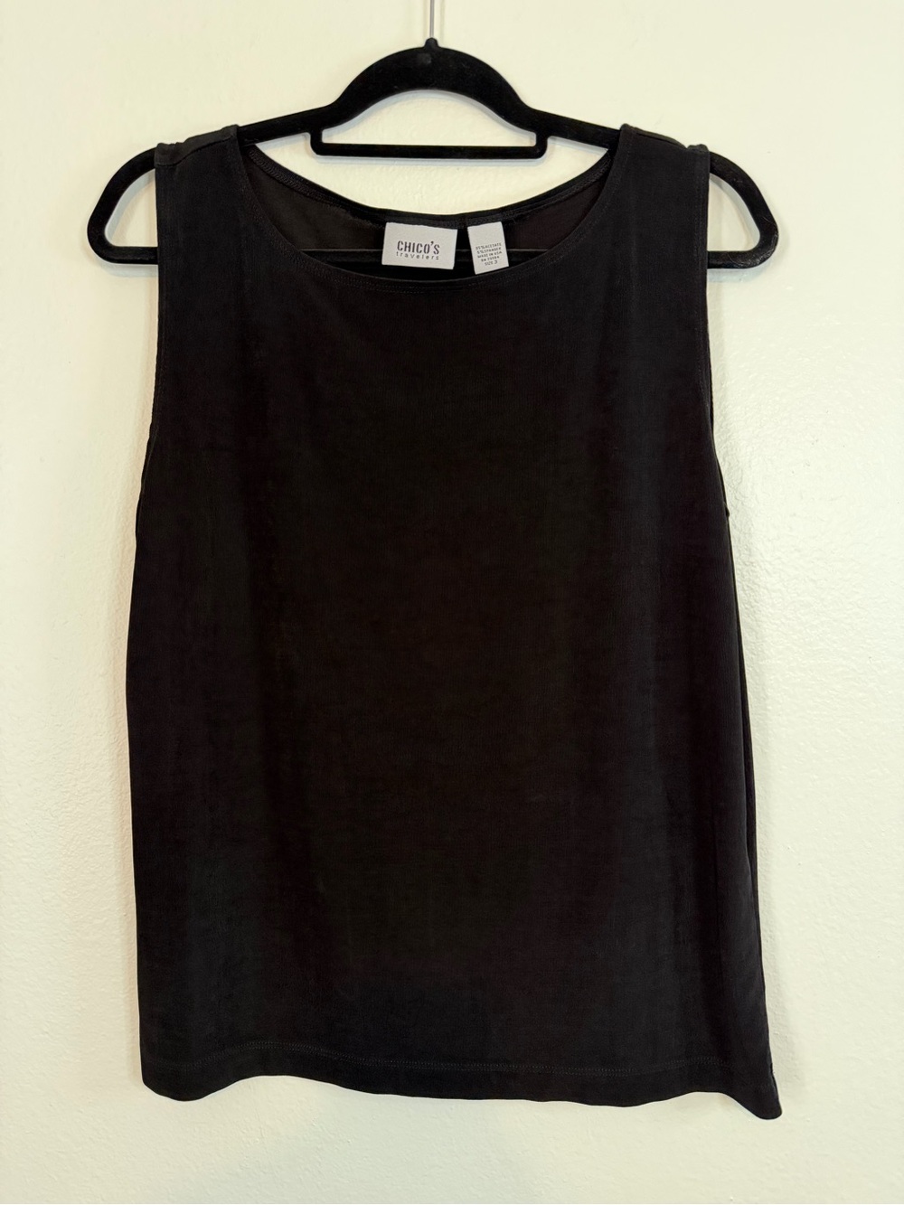 Chico’s Travelers Fabric Tank Black Size 3 (XL 16) Flowy Layering Piece